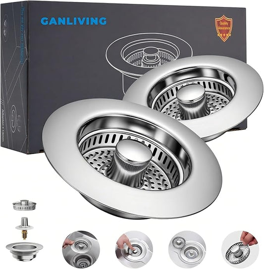 3-in-1 Kitchen Sink Drain Strainer Stopper, 304 Stainless Steel Pop Up Drain Plug, Anti-Clog Odor Prevention Sink Basket, Tool-Free Easy Install, Fits US Standard 3-1/2" Drain Hole, 1 Pack