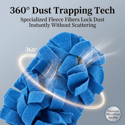 Reusable Duster Refills Compatible with Swiffer, 5 Pack Washable Duster Pads with Handle Included, 360° Cleaning Fleece Refills for Fan, Blinds, Furniture, Home Cleaning (3)