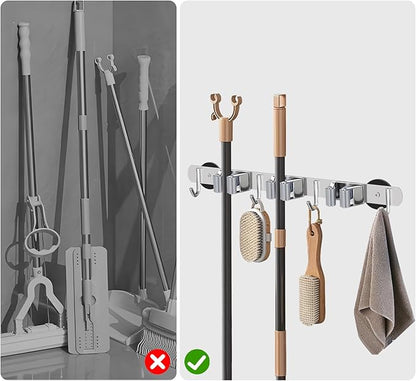 KIBBEH Heavy-Duty Magnetic Storage Rack for Brooms and Mops, Wall-Mounted Non-Slip Holder, Strong Magnetic Hooks for Hanging Tools
