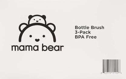 Amazon Brand - Mama Bear Baby Bottle Brush with Nipple Cleaner and Suction Cup Stand, White (Pack of 3)