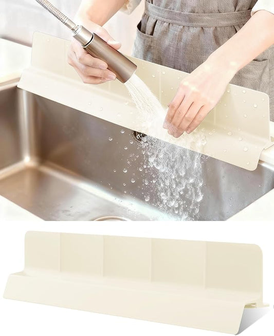 Kitchen Sink Splash Guard 23" 18" 30" Silicone Water Guard with Strong Suction Cups, Faucet & Countertop Protector, Bathroom & Sink Edge Splash Guard Strip, Dishwasher Safe-Cream 23"