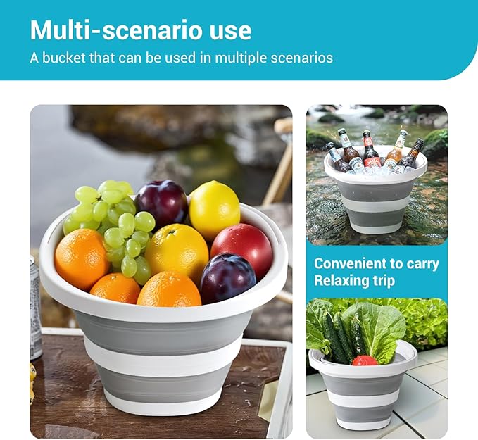 Collapsible Bucket with Handle. 10L 2.6-Gallon Capacity, Designed for Outdoor Car Washing, Fishing, and Household Cleaning. Portable and Space-Saving