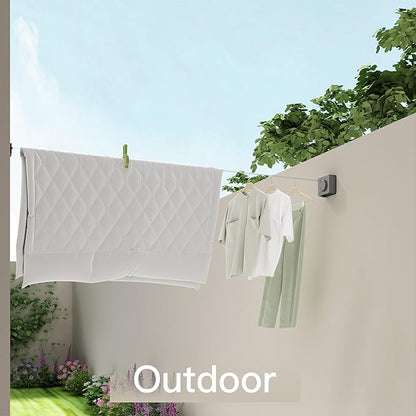 Retractable Clothesline Indoor Outdoor, Clothes Line Retracting Indoor, Retractable Clothes Line Wall Mounted Drying Rack Clothing Line, Laundry Line with Stainless Steel Line-15.1 Feets(Grey)