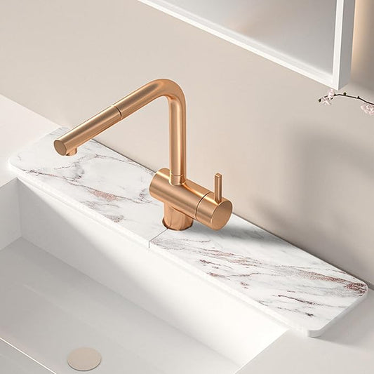 Kitchen Sink Faucet Mat, Diatomaceous Earth Quick Dry Sink Splashback Drying Mat, Kitchen Faucet Super Absorbent Mat, Quick-Drying Water Absorbing Stone Tray (Rose gold marble, 15.7" x 3.9")