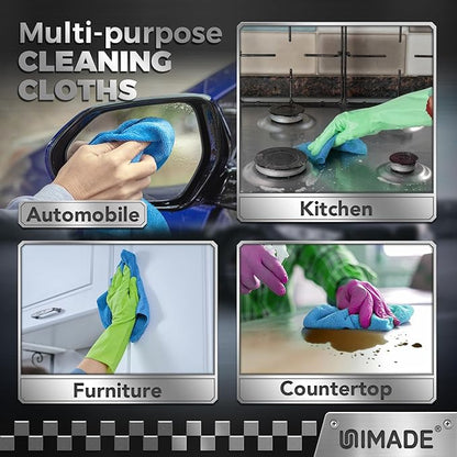 UNIMADE Shop Towel Rag, 200 Pack Reusable Rags Bulk Microfiber Cleaning Cloth Lint Free Towels for Car Kitchen Automotive Bar Mechanic Restaurant Garage, 11.5"x 11.5", Blue