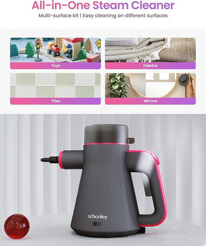 Schenley Portable Handheld Steam Cleaner, High-Pressure Design with Versatile Multi-Surface Accessories, Ideal for Upholstery, Stove, Tiles, Grout, and Auto Cleaning