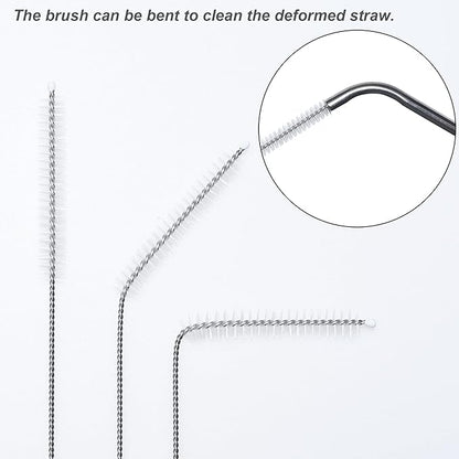 Straw Cleaner Brush, Extra Long Nylon Bristles and Stainless Steel Handle Cleaning Brushes for Washing Glass Silicone Metal Straws Tea Pot Spout Bottle (Only 2 pcs, 7.87inch X 5/16inch)