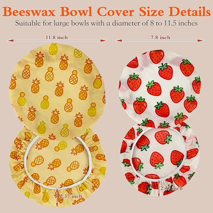 4 Pack Beeswax Bowl Covers,Reusable Beeswax Bowl Covers, Elastic Cotton Cloth Sourdough Bread Cover, 7.8/11.8Inch Reusable Bowl Caps for Bread Proofing Baskets and Large Mixing Containers