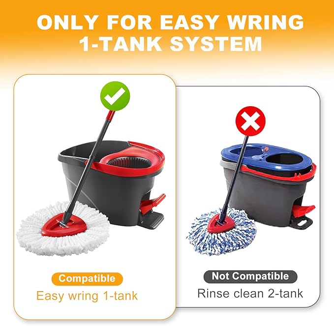 7-Pack Mop Heads Replacements Compatible with O Cedar EasyWring 1 Tank, Includes 4 Microfiber Spin Mops Replace Head, 2 Scrub Brushes, and 1 Base, Reusable and Machine Washable for Cleaning Floors