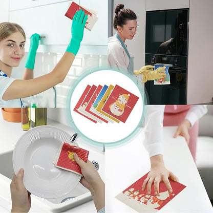 6 Pack Swedish Dishcloths for Kitchen |Watercolor Dish Towels | Reusable Paper Towels Washable | Non-Scratch Cellulose Sponge Cloths | No Odor, Biodegradable, Swedish Cloths, Xmas