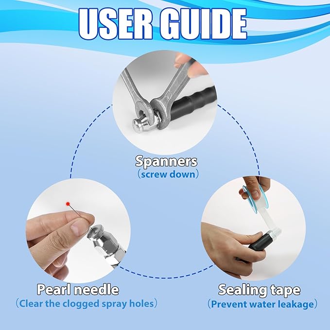 Sewer Jetter Kit for Pressure Washer(50FT),1/4" NPT Drain Cleaner Hose 5800PSI with 3 Sewer Jet Nozzles，Pearl Corsage Pin，Marking Ring,Spray Nozzle，Teflon Tape&Gloves