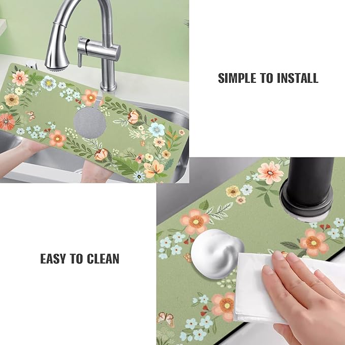 Sink Faucet Absorbing Mat, 2 Pack Drying Mat Around Faucet Sink Splash Guard Behind Faucet Sinkmat For Kitchen Bathroom Island Rv 15 * 5.5 Inch (38 * 14 cm)