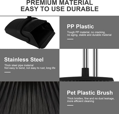 Broom and Dustpan Set with Long Handle, 51" Upright Broom & 39" Dustpan Combo, Pet Hair Rubber Lip Dustpan with Built-in Comb, Standing Dust Pan Set for Home Kitchen Office Indoor Use