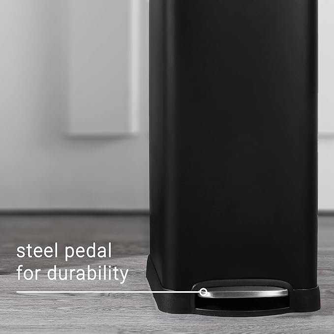 happimess HPM1007B Betty Retro 8-Gallon Step-Open Trash Can with Soft-Close Lid, Fingerprint Resistant, Modern, Minimalistic for Home, Kitchen, Laundry Room, Office, Bedroom, Bathroom, Black