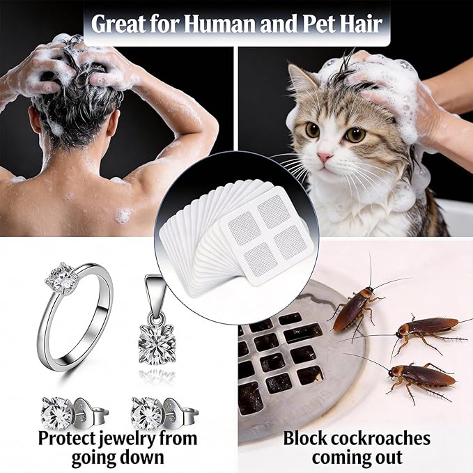 100 PCS 4"x4"Disposable Hair Drain Stickers, Anti-Blocking Filter Screen Self-Adhesive Mesh Drain Hair Drain Stickers with Scraper, Effective Hair Catcher for Shower, Bath, Kitchen Drain