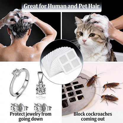 100 PCS 4"x4"Disposable Hair Drain Stickers, Anti-Blocking Filter Screen Self-Adhesive Mesh Drain Hair Drain Stickers with Scraper, Effective Hair Catcher for Shower, Bath, Kitchen Drain