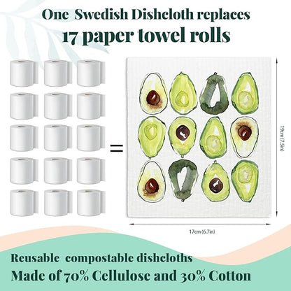 Avocado Swedish Dishcloths for Kitchen, Swedish Dish Cleaning Cloths for Friut, Papaya Reusable Paper Towels, 4 Pack Dish Towels for Kitchen, Reusable Sponge Cloths Washable