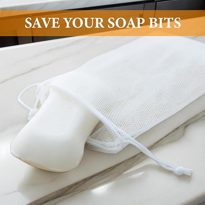 40 PCS Soap Saver Bag, Exfoliating Mesh Soap Saver Pouch Bags, Bubble Mesh Net Bags with Drawstring, Easy to Store, for Shower, Face Cleansing, White