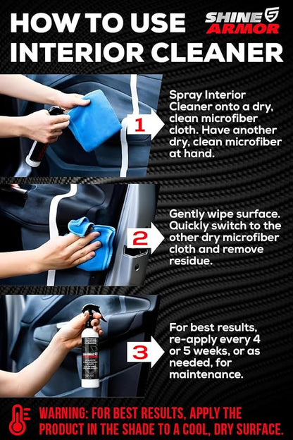 SHINE ARMOR Car Detailing Bundle - Fortify Quick Coat Ceramic Waterless Wash & Interior Cleaner - Complete Automotive Care Kit for Mirror Shine Paint Protection & Deep Interior Cleaning - 2 Pack