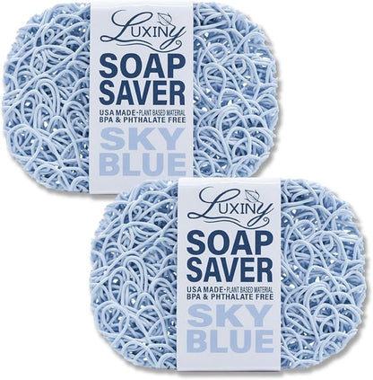 Soap Savers for Bar Soap & Shampoo Bar Holder, American Made by Luxiny, Lifts Soap in Soap Dishes & Shower Soap Holders – Bars & Soap Lasts Longer - Made from Plant Materials (Sky Blue 2 Pack)