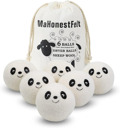 Wool Dryer Balls - Natural Fabric Softener, Reusable, Reduces Clothing Wrinkles and Saves Drying Time. Handmade Fair Trade No Lint Fabric Softener White (Pack of 6)
