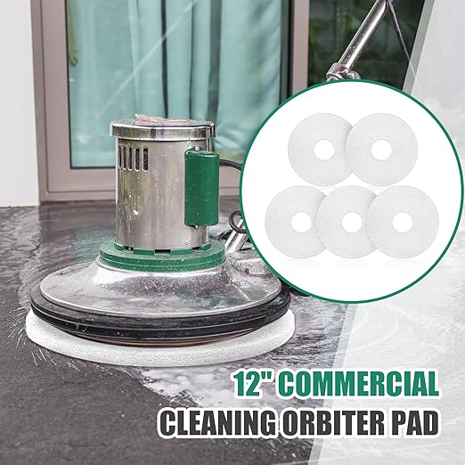Teenyyou 5 Pcs 12" Cleaning Orbiter Pads Commercial Floor Buffer Pads Hardwood Floor Maintenance Scrubber Polisher Cleaning and Stripping for Orbiter Machine (White)
