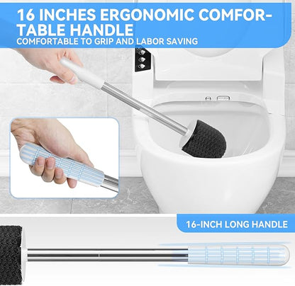 Toilet Brush, Toilet Brush and Holder with 304 Stainless Steel Handle, Space Saving Toilet Bowl Brush for Storage, Durable Bristles Toilet Scrubber for Bathroom Cleaning (3, White)