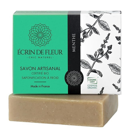3-In-1 Mint Soap for Men, Handmade in France with Spearmint Oil, Peppermint Oil, Green Clay, Mint Leaves, 3.2 oz