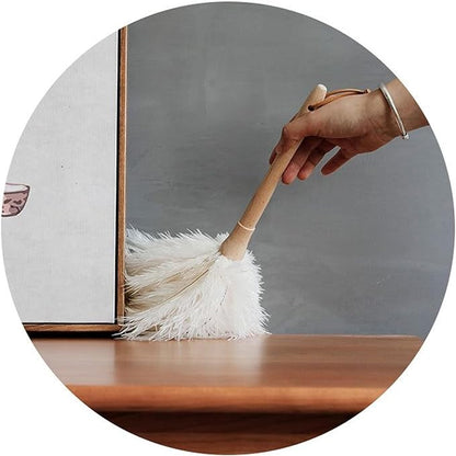 Ostrich Feather Dusters, Naturally Soft, Easy to Dust, Multi-Purpose Use, Solid Wood Handle, 17.3'' Long, White