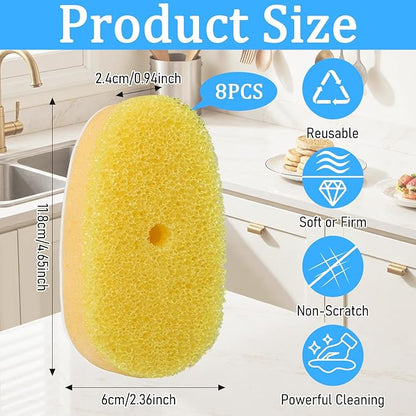logohu 8Pcs Dish Wand Sponge Refills Compatible with Scrub Daddy, Sponge Replacement Heads, Non Scratch Dish Scrubber Brush for Kitchen Cleaning (Only Sponge Heads)