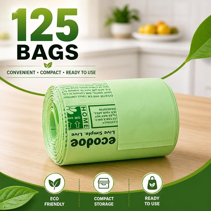 3 Gallon 100% Compostable Bags (125 Bags) Small Disposable Compost Trash Bags Food Scrap Garbage Bags US BPI Certified TUV OK Compost Home Certified Meeting ASTM D6400 (125 ct.)