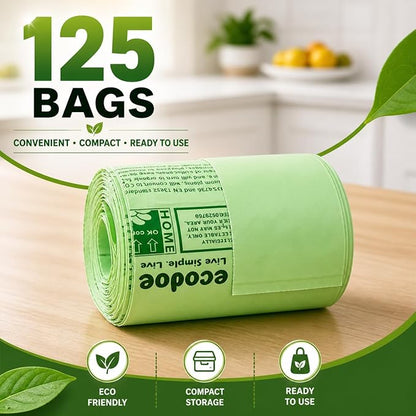 3 Gallon 100% Compostable Bags (125 Bags) Small Disposable Compost Trash Bags Food Scrap Garbage Bags US BPI Certified TUV OK Compost Home Certified Meeting ASTM D6400 (125 ct.)