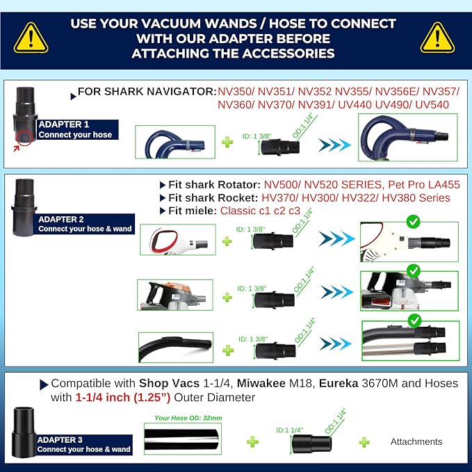 for Shark Vacuums: Hardwood Floor Brush Head, Horsehair Dust Brush Attachment plus Vacuum Extension Wands (for Shark Rocket HV300 HV301 HV322 HV320 & UV725, UV900 & Rotator NV500 NV501)