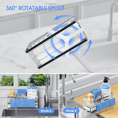 Kitchen Sink Sponge Holder - Self-Draining, Detachable Dish Cloth Holder, Rustproof Kitchen Countertop Organizer (Stainless Steel)