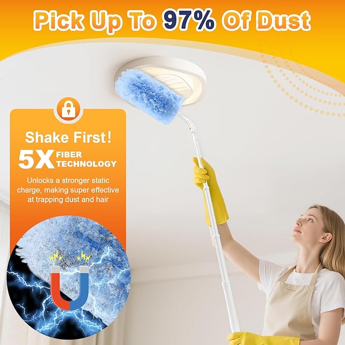 30-Pack Heavy Duty Duster Refills Compatible with Swiffer, 3FT Extendable Handle, 5X Multi-Surface Microfiber Duster for Home, Fans, Blinds, Vents & Car Cleaning