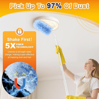 60-Pack Heavy Duty Duster Refills Compatible with Swiffer, 3FT Extendable Handle, 5X Multi-Surface Microfiber Duster for Home, Fans, Blinds, Vents & Car Cleaning