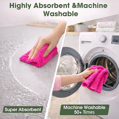 Microfiber Cleaning Cloth Roll - 100 Pack Tear Away Microfiber Paper Towels, Reusable, Washable, Scratch-Free, Kitchen Towels for Car, Home, Kitchen, Glass, Dishes (Hot Pink)