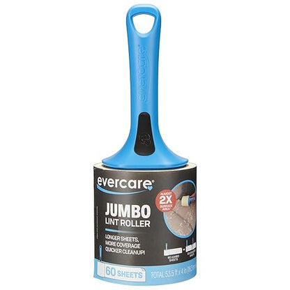 Evercare Jumbo Lint Roller, 60‑Sheet Extra‑Large Adhesive Roller with Blue Handle for Pet Hair & Lint