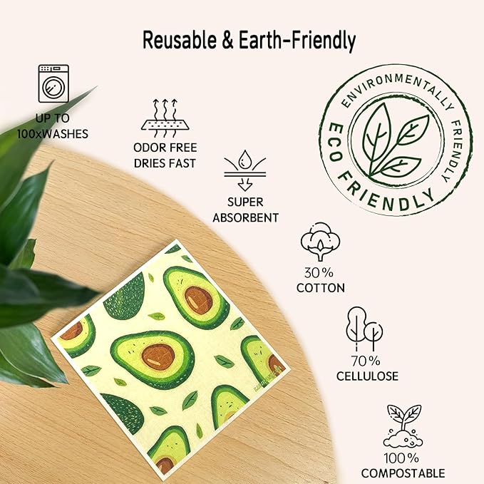 Swedish Dishcloths for Kitchen 6 Pack, Reusable Paper Towels Super Absorbent, Biodegradable Quick Drying Washable Dish Cloths Dishwasher Safe, Perfect as Hostess or Housewarming Gifts (Fruit)