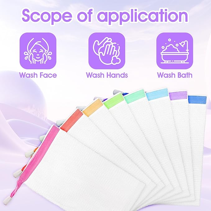 14 Pcs Soap Bags Exfoliating Mesh Soap Pouch Foam Net Soaps Saver Bubble Net Pouch Drawstring Holder Bag for Bath Shower Body Facial Cleaning Tool Multicolor Hangable