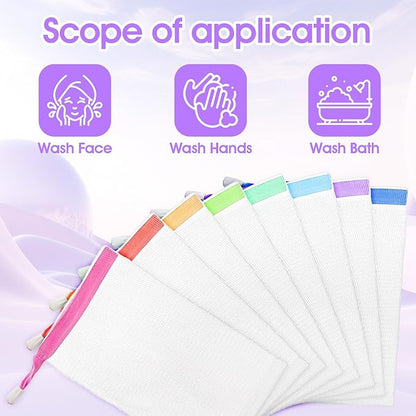 14 Pcs Soap Bags Exfoliating Mesh Soap Pouch Foam Net Soaps Saver Bubble Net Pouch Drawstring Holder Bag for Bath Shower Body Facial Cleaning Tool Multicolor Hangable