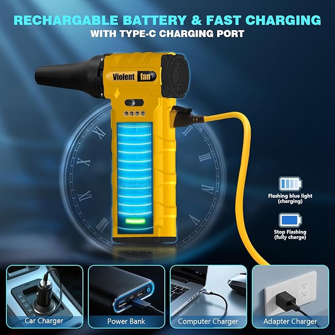 Electric Compressed Air Duster for Car Cleaning 110000 RPM Rechargeable Cordless Blower with 8000mah Battery for PC, Keyboard Includes Emergency Window Breaker & Seatbelt Cutter Replaces Canned Air