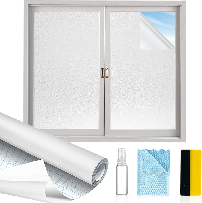 MAGIDEKOR Window Privacy Film with Installation Tools,Frosted Glass Window Film,Heat Blocking Static Clings Reusable Frosting Window Film for Bathroom Home Office,17.5 Inch X 6.5 Feet