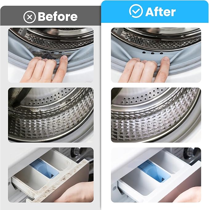 TUZAZO Washing Machine Cleaning Brush Kit, Front Load Washer Cleaner Tools Accessories with 1Pc Drum Laundry Brush and 5Pcs Crevice Cleaning Brushes for Tight Spaces and Washer Rubber Seal