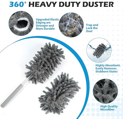 ZZ LAZYCOTTAGE 12 Pack High Duster with Extension Pole, Reusable & Washable Feather Duster, Microfiber Dusters for Cleaning for Ceiling Fan, Sofas, Ceiling, Car, Cabinet, Furniture, Blind(Gray)