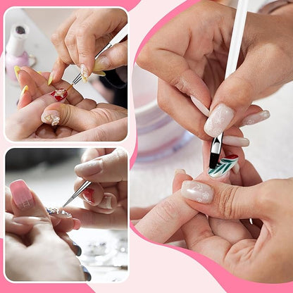 MUIIGOOD 15pcs White Nail Art Brushes Set Nail Pen Designer Acrylic Nail Art Gel Painting Brushes Tool Dust Brush,Striping Brushes Dotting Tools for Long Lines Fan Brush Gel Polish Nail Art Supplies