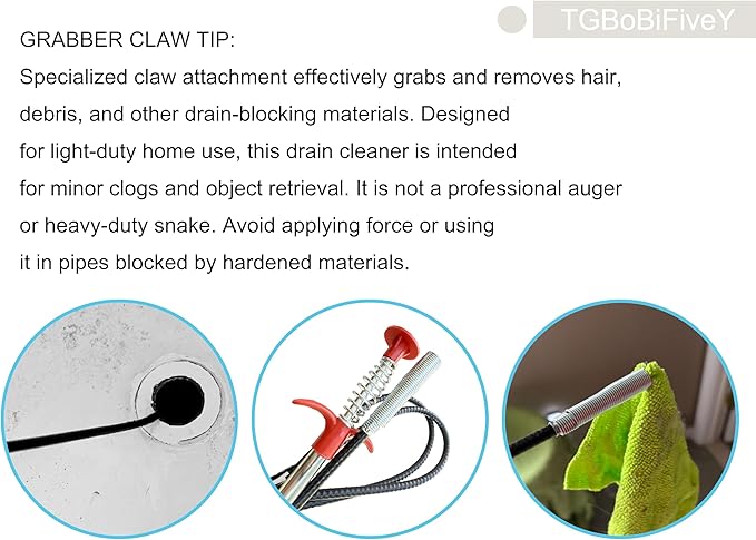 Drain Snake Gutter Cleaning Tools Drain Cleaner- Clog Remover for Toilet Sewer Shower Kitchen Bathroom Tub Clogged Drains Opener Cleaning Tool, Flexible Grabber Claw Pick Up Reacher 79 Inch