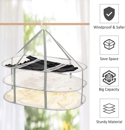 3-Tier Folding Mesh Clothes Hanging Dryer, Sweater Drying Rack, Large Laundry Drying Rack, Lay fold Flat Dry Hanger, Mesh Clothes Hanging Dryer - XL(3Tier)