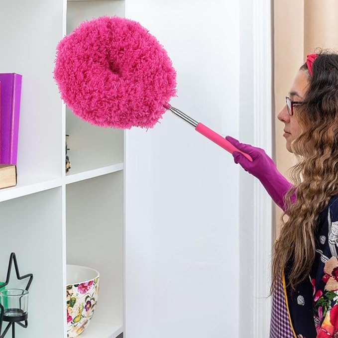 Extendable Cleaning Duster - Household Furniture Dusting Tool, Ceiling Fan Dust Remover | Flexible Telescopic Handle System, Bendable Microfiber Head with Soft Reach for High Area Cleaning