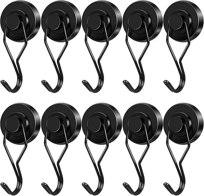 E BAVITE Black Swivel Swing Magnetic Hooks 120LB Refrigerator Magnet Hook 10 Pack Strong Neodymium Magnet Hook for Magnets Surfaces 67.5mm(2.66in) in Length